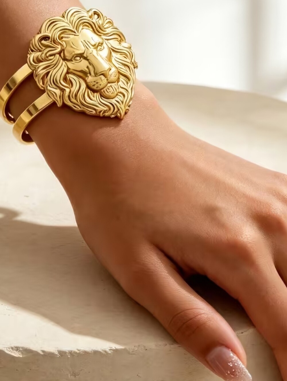 Jewelry set GoldVermeil Carved Lions Head Cuff Bracelet &Ring - Picture 3 of 3